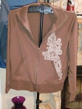 Brisas Brown Embroidered Full-Zip Jacket — Women’s XL